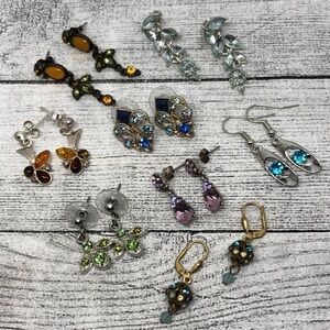 Bundle lot 8 ebejeweled rhinestone elegant dangle drop earrings costume jewelry.